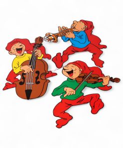 40 centimeter store karton brammingnisser der spillerviolin, stor trompet og kontrabas