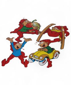 30 centimeter store karton bramming nisser med bil, ski og æble