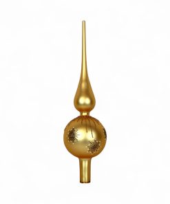 topspir i glas guldfarvet med guld dekoration og glitter