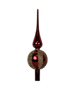 topspir i glas i farven mørkerød med guld dekoration og glitter