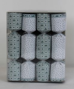 8 styk grønne og hvide knallerter med grøn hjerte print og glædelig jul