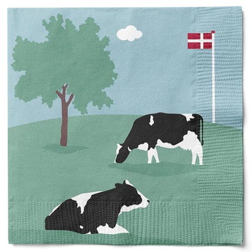 servietter med køer på græs og flag 20 stk. frokostservietter