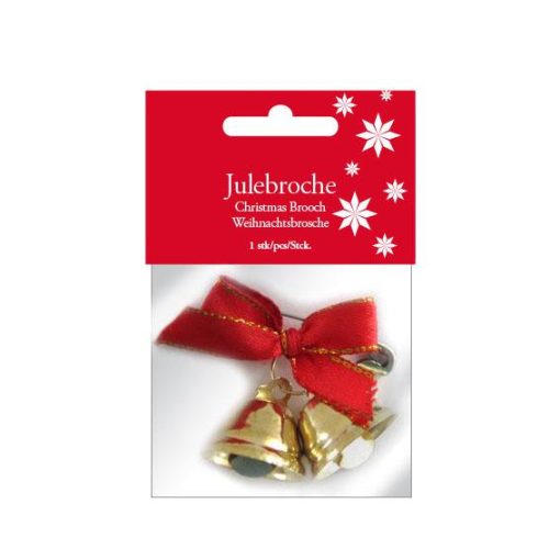 Julebrosje med klokker på sikkerhetsnål - julepynt