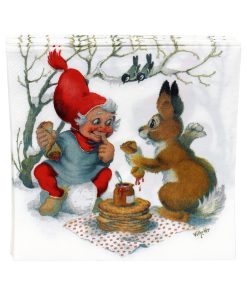 servietter til jul med motiv af vilhelm hansen og nisse og hare