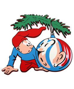 forundret bramming nisse der spejler sig i glas julekugle