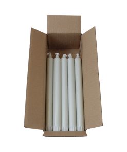 pakke med 18 styk i lys grå kronelys 25 centimeter i 100% ren stearin til lysestager