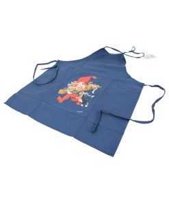 forklæde til børn i blåt lærred med smukt tryk