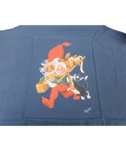 blåt forklæde med tryk