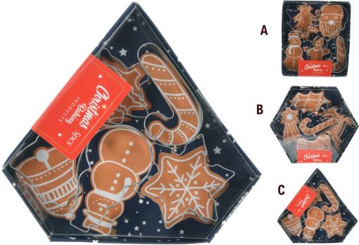 Ausstechformen mit Weihnachtsmann, Schneemann, Stock, Weihnachtsbaum und Lebkuchenmann