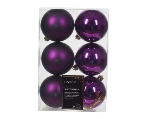 advents lilla-violet plastik julekugler 6 styk med 3 matte og 3 blanke ø8