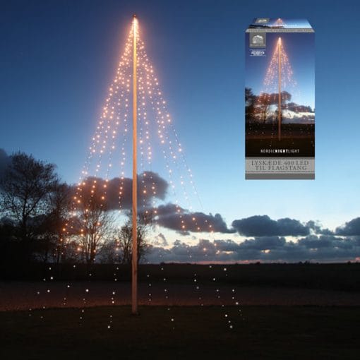 lyskæde til flagstang på 9 meter med 400 led med 6 lyskæder og adapter