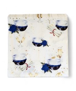 servietter til studenten med blå hue og glas til studenterfesten