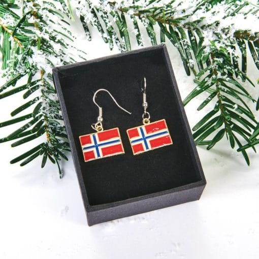 Øredobber med det norske flagg i metall. Gaveidé til jenter
