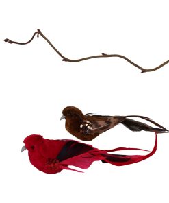 2 styk røde og brune fugle på clips til dekorationer