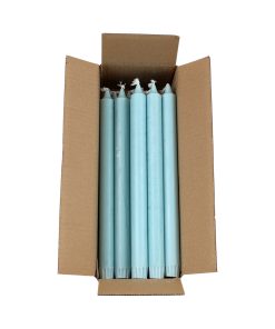 kasse med 18 styk marmorerede lys petroliunsfarvede kronelys på 27,5 centimeter