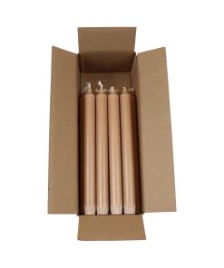 kasse med 18 styk sandfarvede kronelys på 25 centimeter