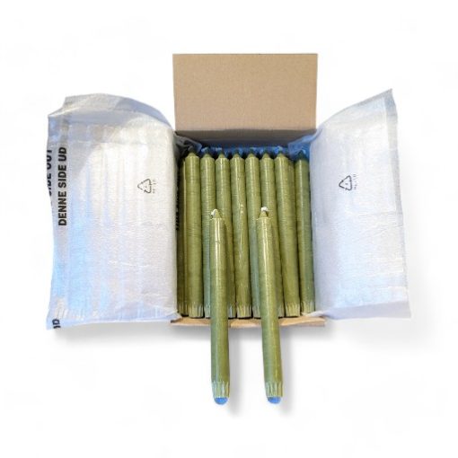 Kronelys 100% stearin LYS OLIVENGRØNN MARMORERT 25 cm. Pk. á 18 stk.
