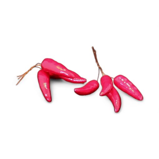 Rote Chilischoten. 8 Stück mit Stiel. 5,5 x 1,5 cm. Dekorationsbeeren für Kränze