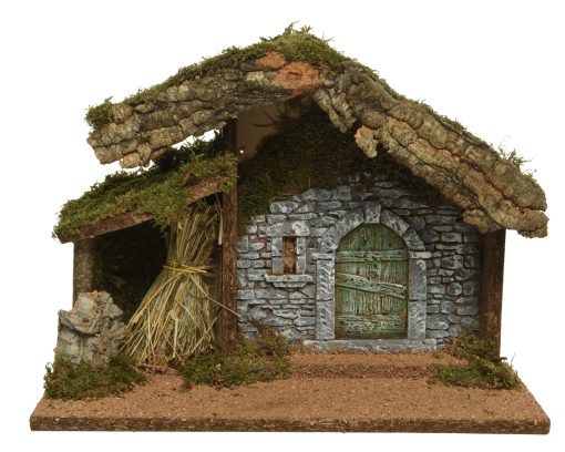 Stall til krybbespill og julelandskaper med LED. Høyde 27 cm.