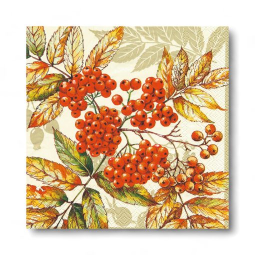 Servietten mit roten Herbstbeeren. 20 Stück. 3-lagig. 33 x 33 cm.