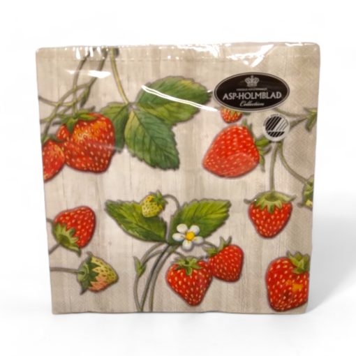 Sommerservietten mit Erdbeeren, 20 Stück, 3-lagig, 33 x 33 cm.