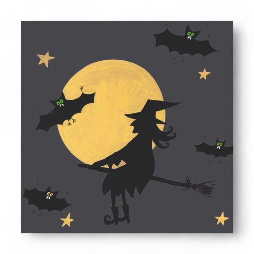 servietter til halloween med fuldmåne og flyvende heks og flagermus