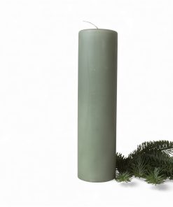 kæmpe bloklys støvgrøn 30 centimeter høj og 8 centimeter i diameter