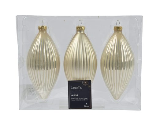 Oliven glassdråper PERLEMOR matt + blank. Lengde 13 cm. 3 stk.