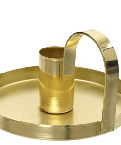 rund guldmetal lysestage til stagelys diameter 10 centimeter