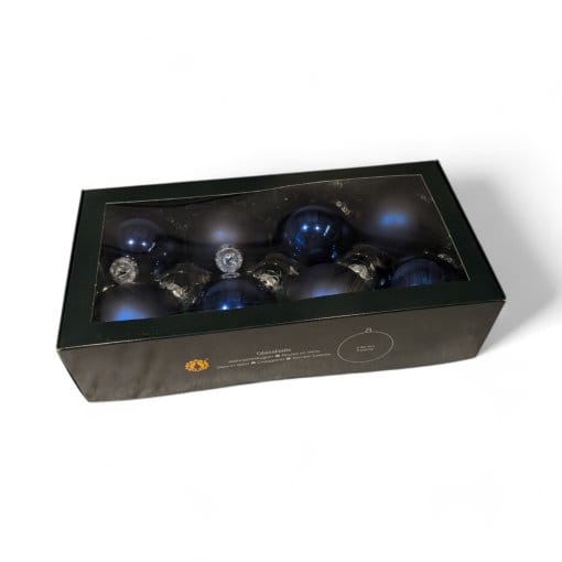 Weihnachtskugeln Glas DUNKELBLAU matt/glänzend Ø80 mm. 8 Stk. für Weihnachtsbaum
