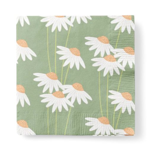 Servietten, grün mit Margeriten. 20 Stk. Mittagessen 33 x 33 cm.