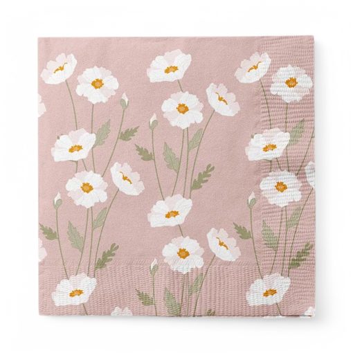 Servietten, rosa mit weißen Blumen. 20 Stk.