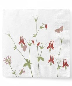 20 styk hvide servietter med røde akeleje blomster og sommerfugle