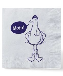 20 styk råhvide frokostservietter med blå måge der hilser moin
