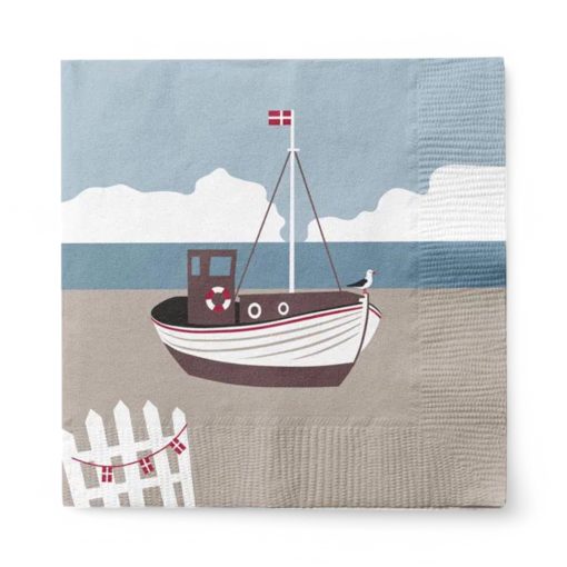 Servietten mit Fischkutter am Strand. 20 Stk.