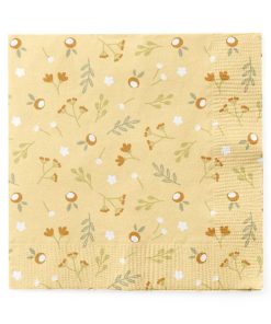 Osterservietten gelb mit Blumen und Blättern. 20 Stk.