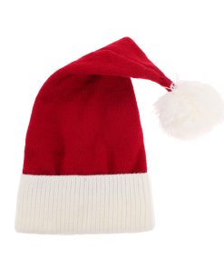 fin strikket baby nissehue i rød og hvid med kvast