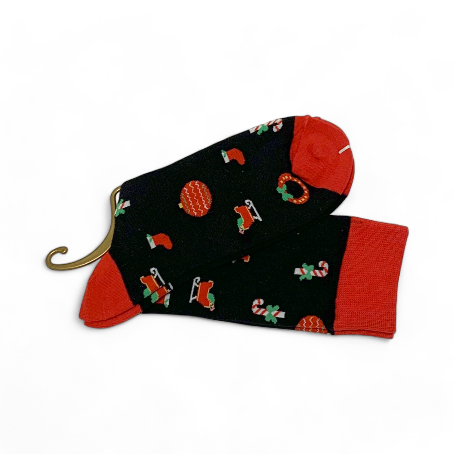 Weihnachtssocken für Erwachsene. Schwarz mit Weihnachtsmotiven, Gr. 36-40