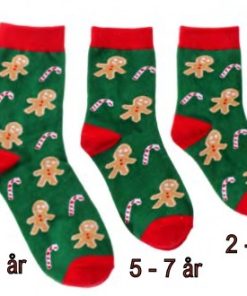 julestrømper til små børn str. 2 - 4 år  til  grøn med gingerbread