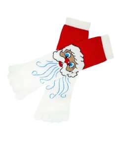 skønne toe socks med hvide fødder og med julemands motiv