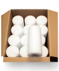 Weiße Blockkerze 6,8 x 15 cm. Kiste mit 12 Stück. Qualitätskerzen.