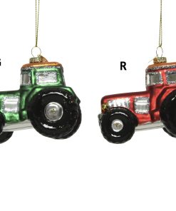 julekuglefigur som traktor i grøn med glitter