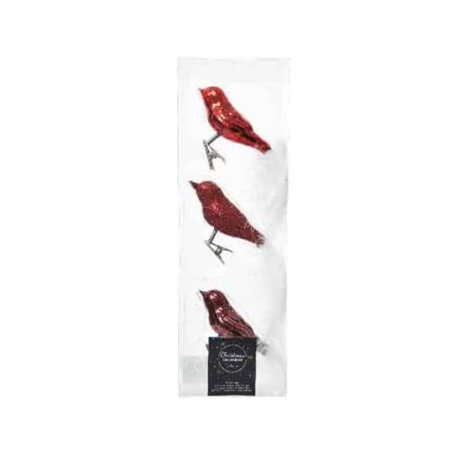 Glasvögel mit Federn und Clips für den Weihnachtsbaum. 3 Stück Rote Mischung