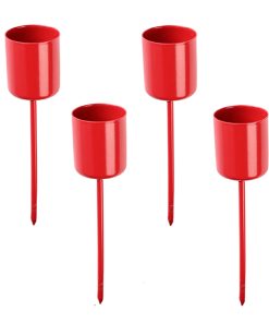 Lysholdere på spyd til kertelys. Rød metall 4 stk. Høyde 6,5 cm.