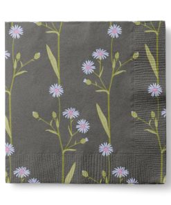 Servietten mit Herbstblumen. 20 Stk. Dunkelgrau mit Astern. 33 x 33 cm.