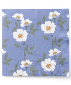Servietter, blå med hvite blomster. 20 stk. Lunsj størrelse 33 x 33 cm.