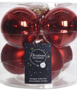 6 styk ø8 røde glasjulekugler blank og mat til juletræ