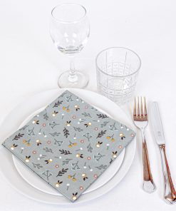 Alternative view of Servietter, grønn med blomster og blader. 20 stk. Lunsj størrelse 33 x 33 cm.