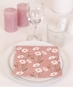 Alternative view of Servietter, rosa med hvite blomster. 20 stk.