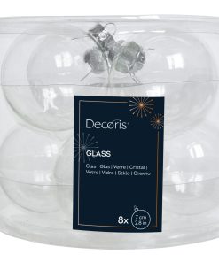8 styk transparente julekugler af glas på 7 centimeter